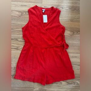 Red Sleeveless Wrap Jumpsuit